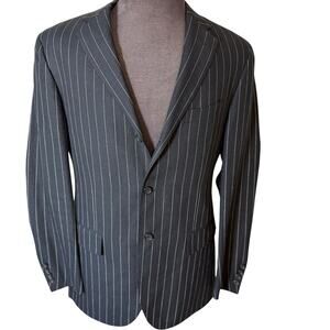 Polo Ralph Lauren Italy Blazer 42L Black Pinstripe Linen wool vintage luxury